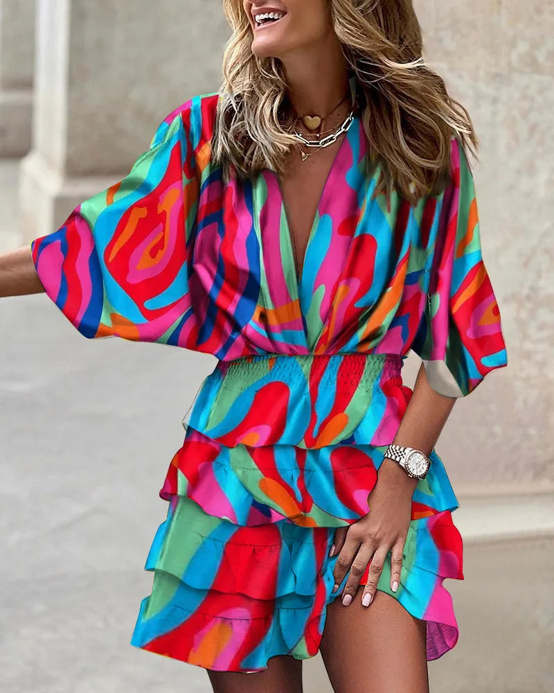 CM | Vestido corto tropical con volantes