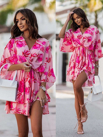 CM | Vestido corto vaporoso con estampado floral