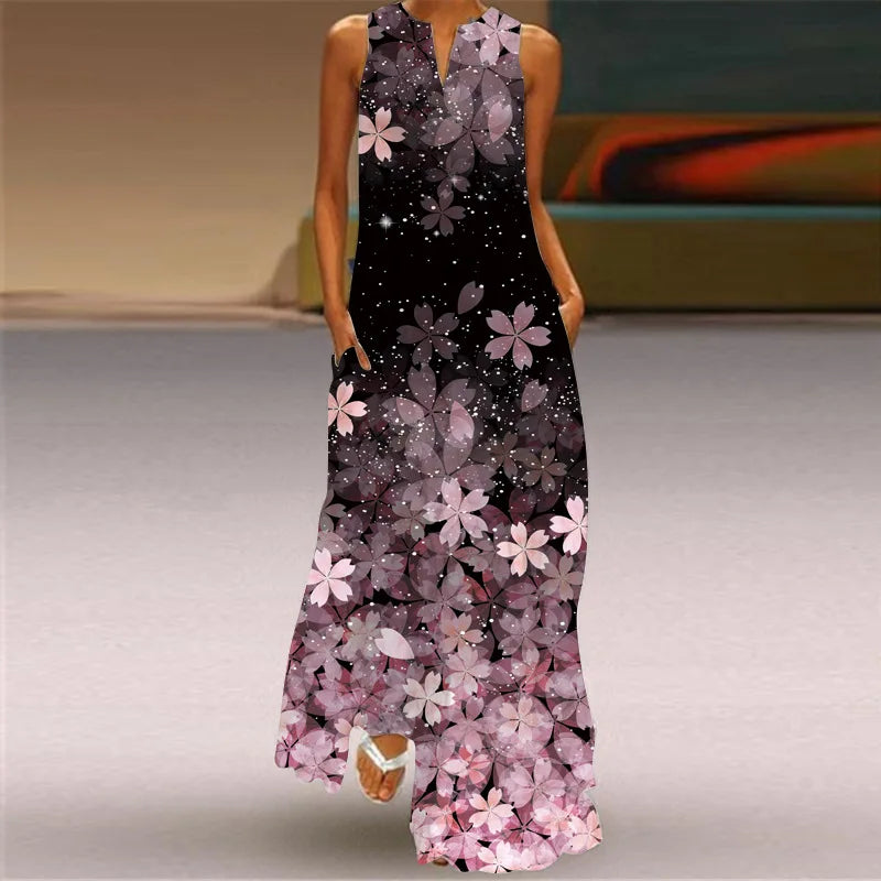 CM | Moda y sexy mujeres hendidura v-cuello maxi vestido