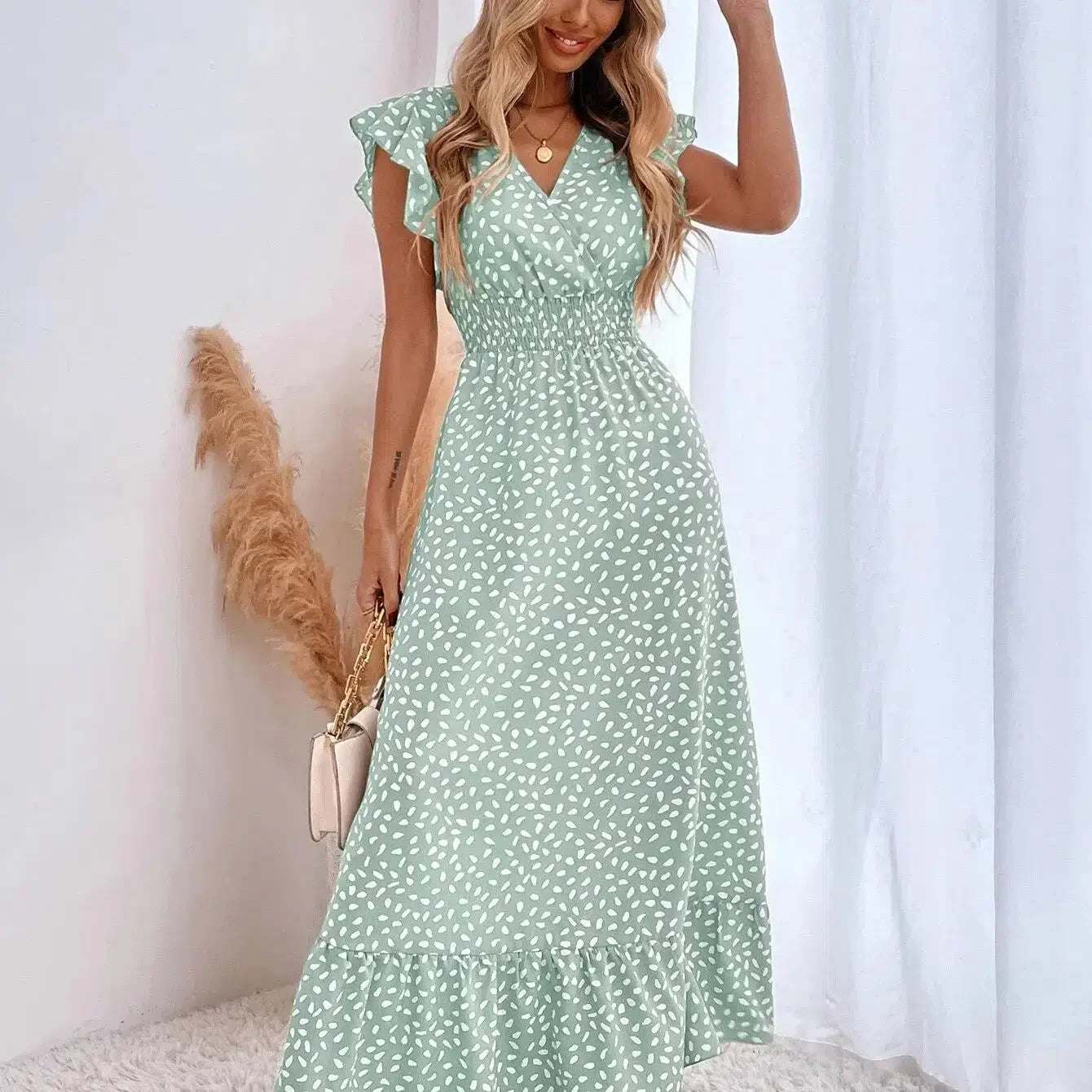 CM | Amazon Cross Border Comercio Exterior Mujeres V-Cuello Cintura Vestido Largo