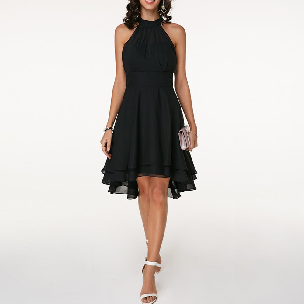 CM | Vestido corto con cuello alto y volantes