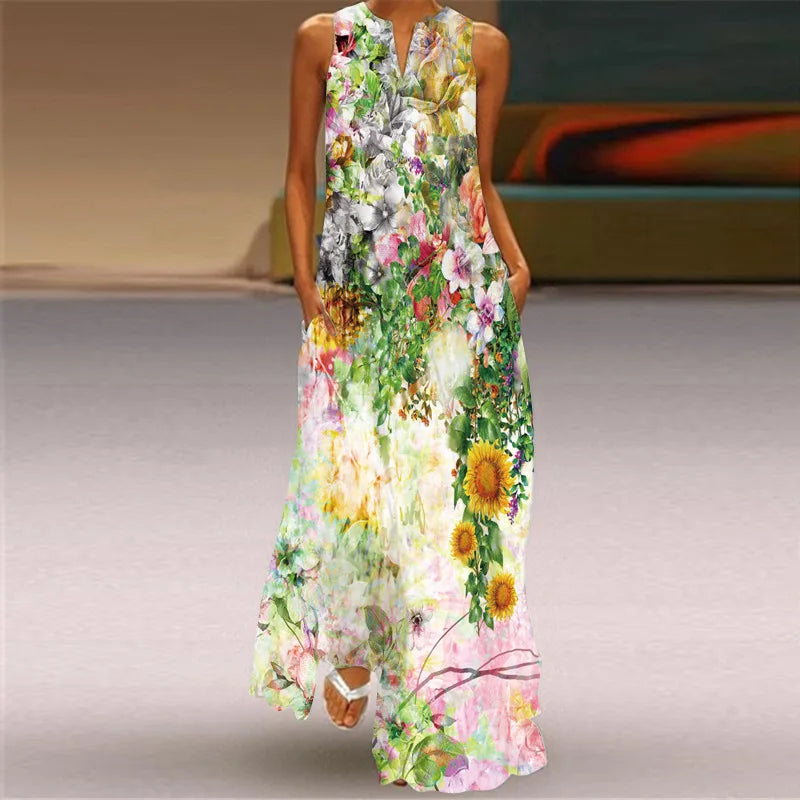 CM | Moda y sexy mujeres hendidura v-cuello maxi vestido