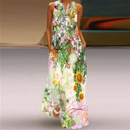 CM | Moda y sexy mujeres hendidura v-cuello maxi vestido