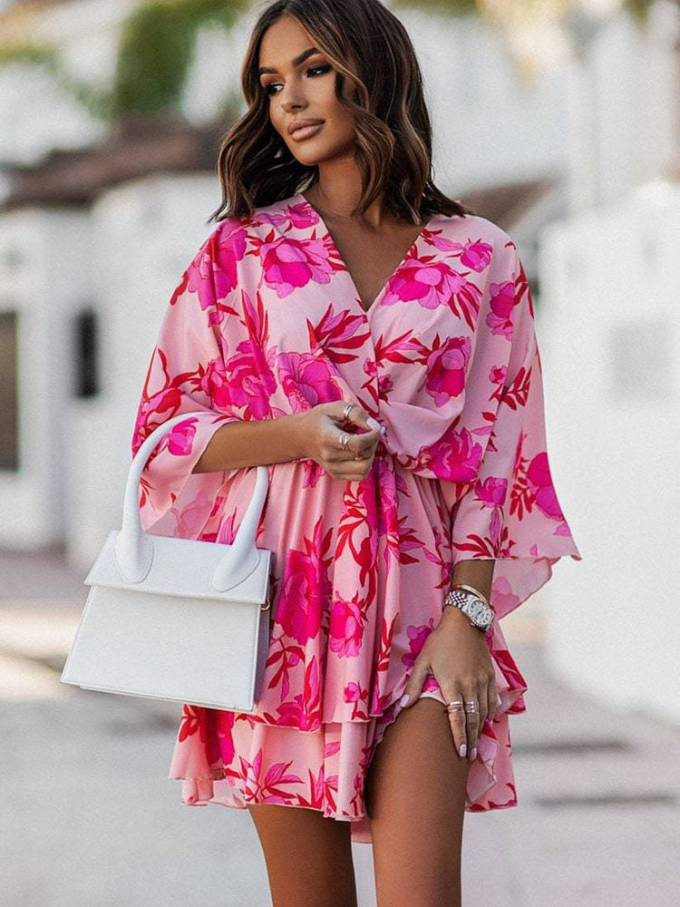 CM | Vestido corto vaporoso con estampado floral