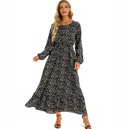 CM | Verano Bohemio Maxi Vestido Manga Larga Cintura Alta Floral Gasa