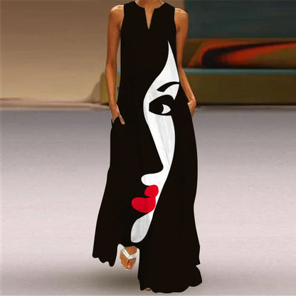CM | Moda y sexy mujeres hendidura v-cuello maxi vestido