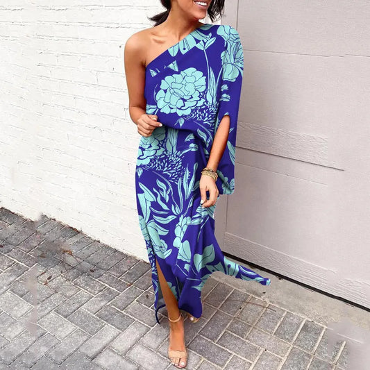 CM | Vestido largo asimétrico con estampado floral