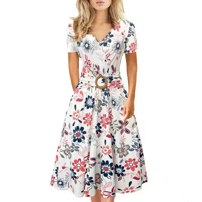 CM | Vestidos Elegantes de Verano para Mujeres Maxi Vestido Floral con Cuello en V