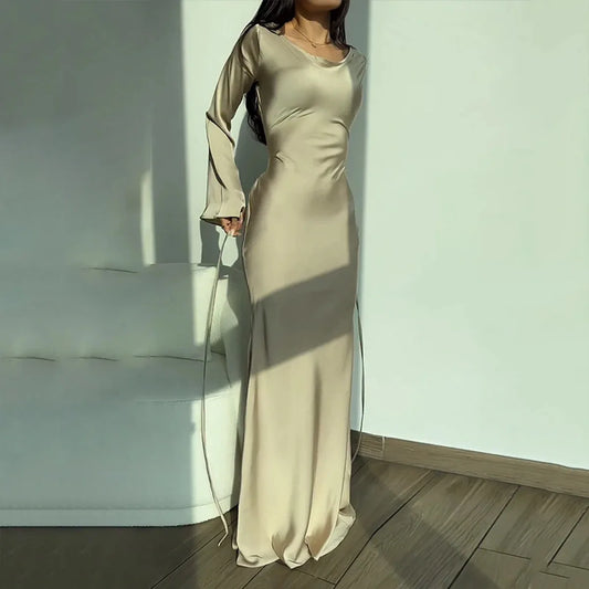 CM | Vestido largo para mujer - Corte entallado - Tejido de lujo - Mangas largas Estilo elegante