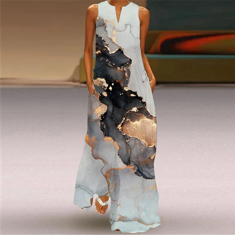 CM | Moda y sexy mujeres hendidura v-cuello maxi vestido