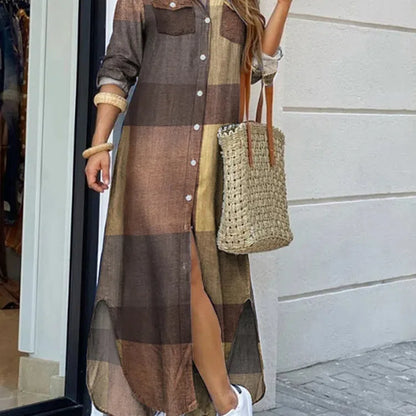 CM | Vintage Leopard Maxi Vestido Otoño Manga Larga Oversized Sunday Dress