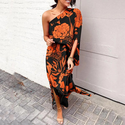 CM | Vestido largo asimétrico con estampado floral