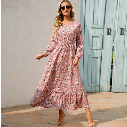 CM | Verano Bohemio Maxi Vestido Manga Larga Cintura Alta Floral Gasa