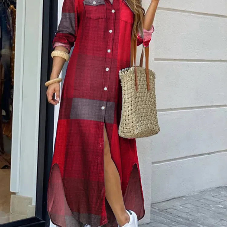 CM | Vintage Leopard Maxi Vestido Otoño Manga Larga Oversized Sunday Dress