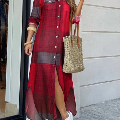 CM | Vintage Leopard Maxi Vestido Otoño Manga Larga Oversized Sunday Dress