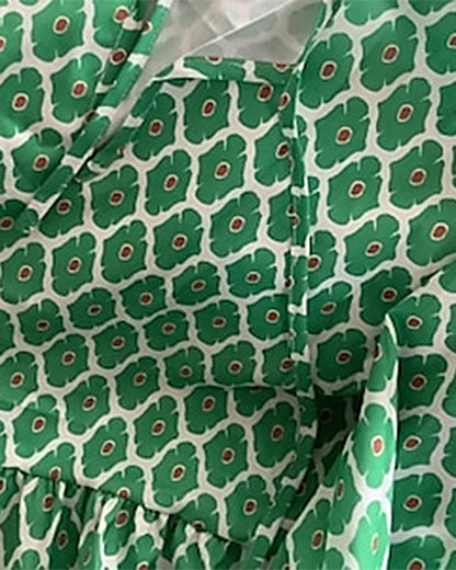 CM | Transpirable manga linterna Floral Imprimir Vestido Largo Suelto Cuello en V Moda Verano Vestido de Playa