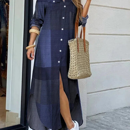 CM | Vintage Leopard Maxi Vestido Otoño Manga Larga Oversized Sunday Dress