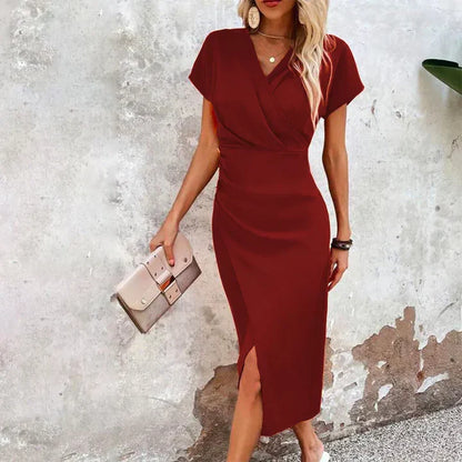 CM | mini vestido corto casual con cuello en v para mujer