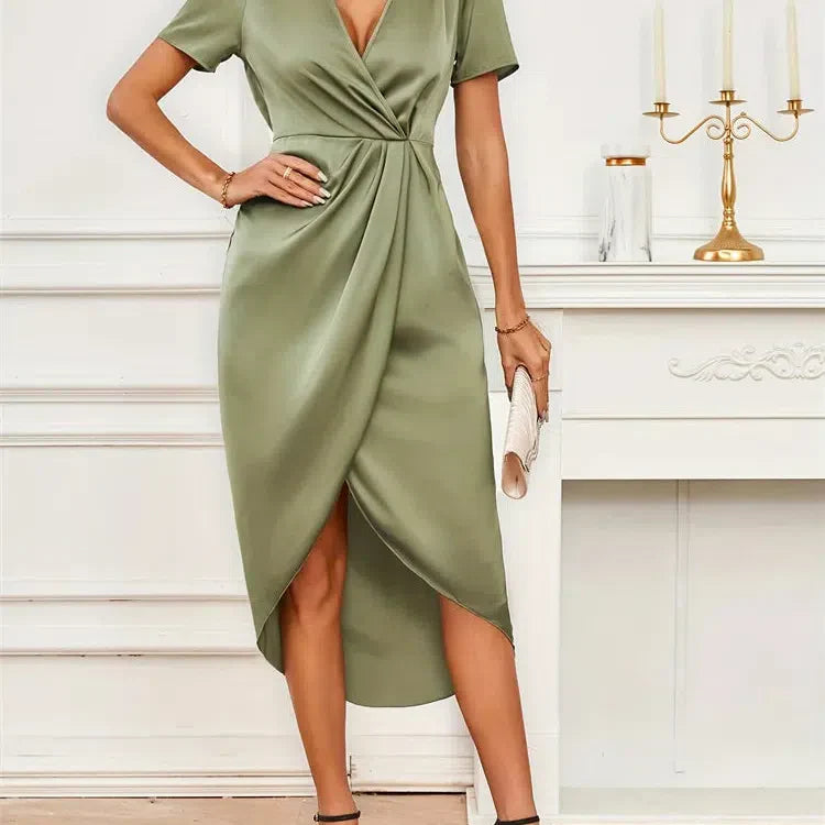 CM | Y.KUKU Vestido Largo Mujer Elegante Satén Midi Vestido de Fiesta