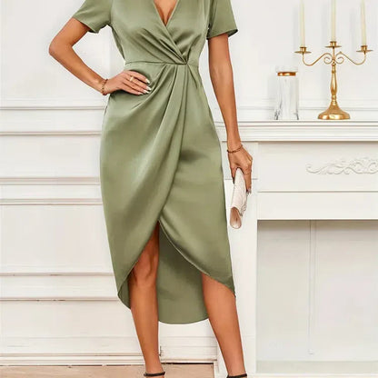 CM | Y.KUKU Vestido Largo Mujer Elegante Satén Midi Vestido de Fiesta
