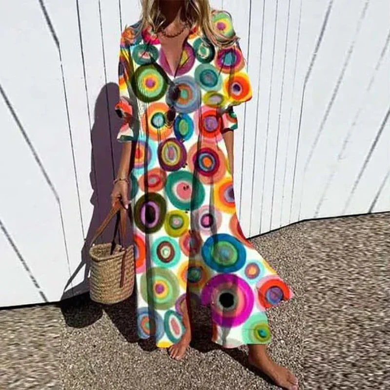 CM | Bohème maxi vestido con mangas abullonadas