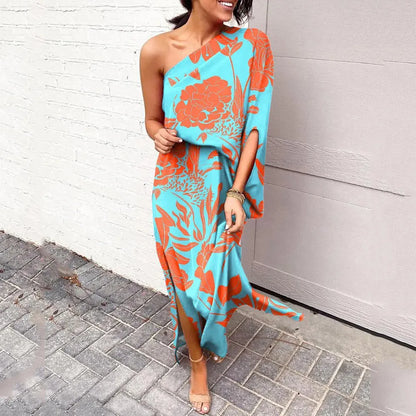 CM | Vestido largo asimétrico con estampado floral