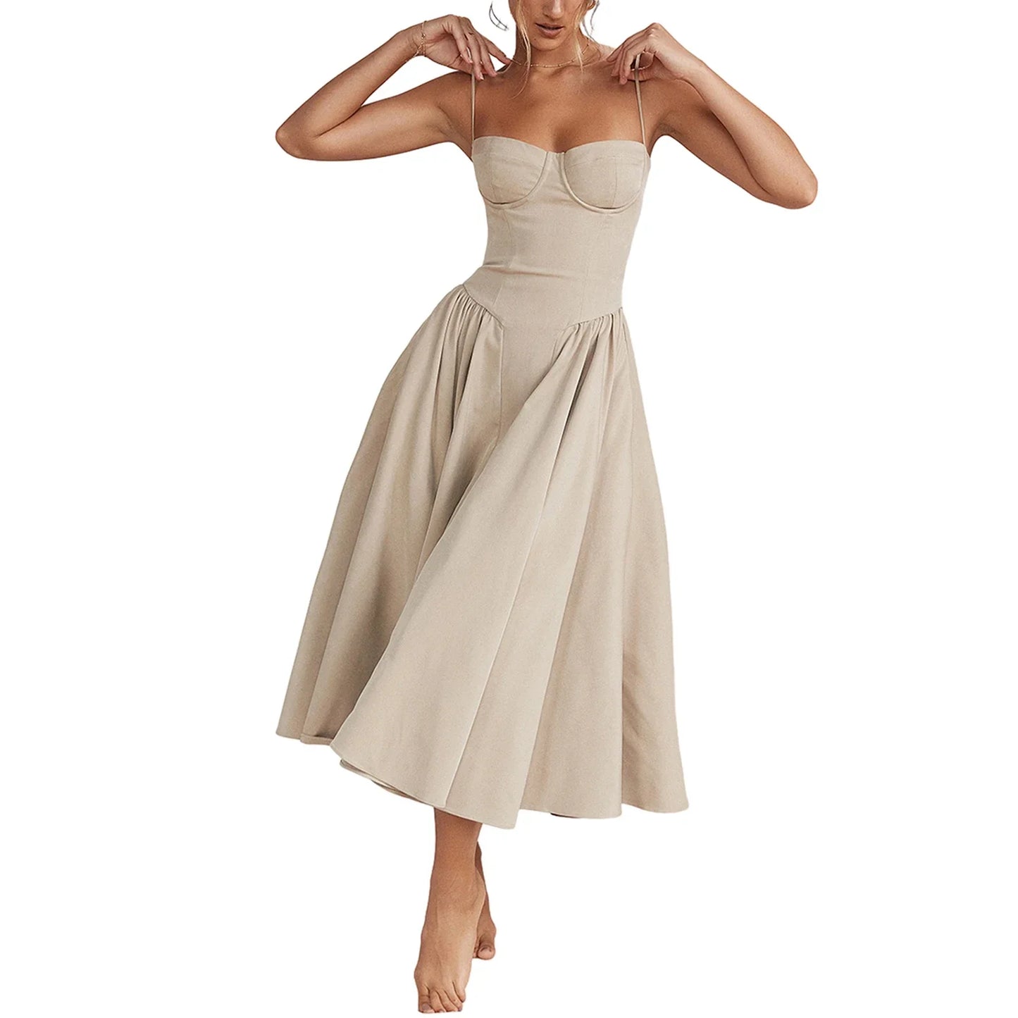 CM | Combhasaki Señoras Verano Vintage Sin Mangas A-Line Vestido Largo