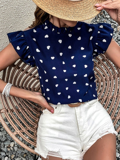 CM | Casual Blusa Blusa de verano de manga corta con estampado de corazones