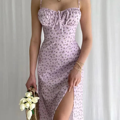CM | Hugcitar Sin Mangas de Satén Slip Floral Maxi Vestido para Mujer