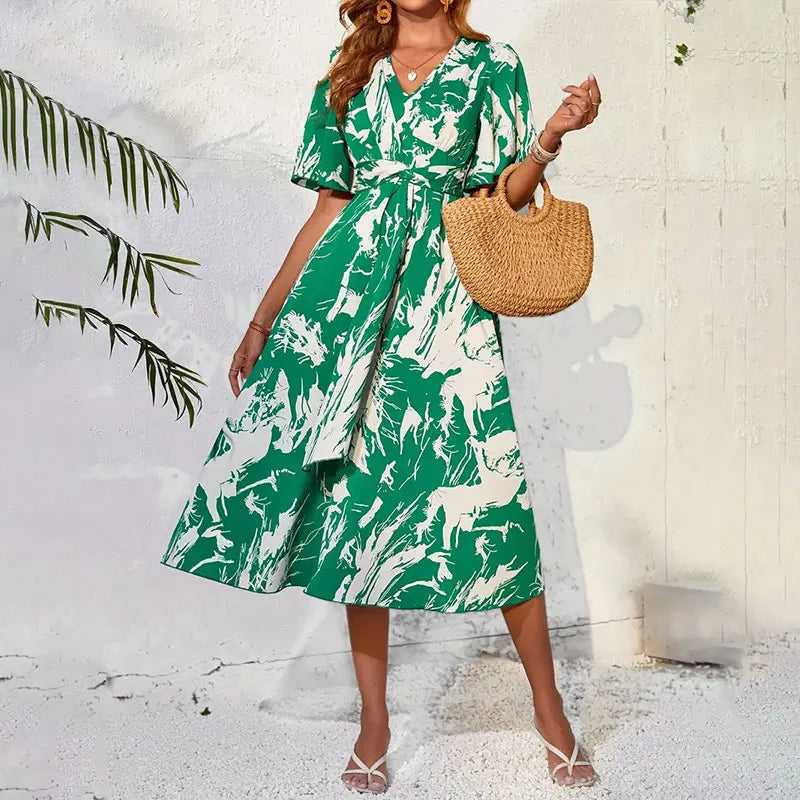 CM | Vestidos Elegantes de Verano para Mujeres Maxi Vestido Floral con Cuello en V