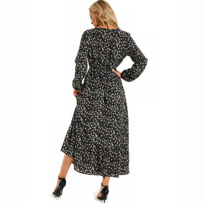 CM | Verano Bohemio Maxi Vestido Manga Larga Cintura Alta Floral Gasa