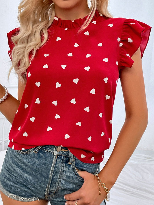 CM | Casual Blusa Blusa de verano de manga corta con estampado de corazones