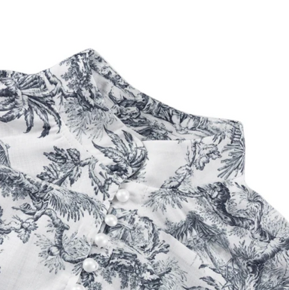 CM | Vestido corto con estampado de lino jouy
