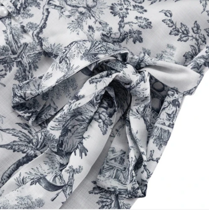 CM | Vestido corto con estampado de lino jouy