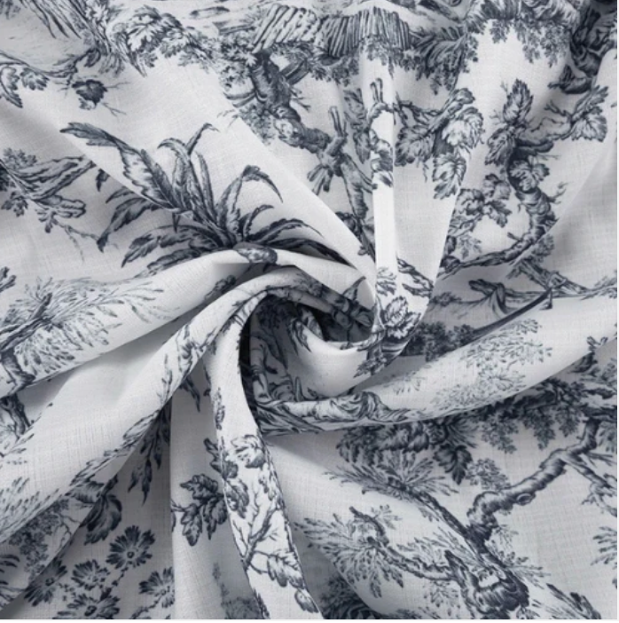CM | Vestido corto con estampado de lino jouy