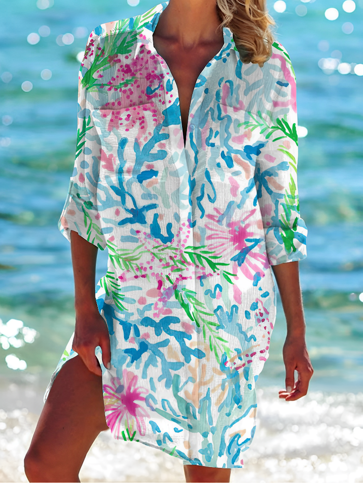 CM | Blusa con cierre de botones Blusa festiva para mujer