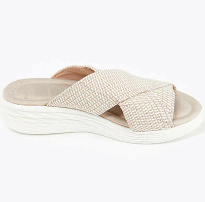 CM | sandalias ortopédicas de cuña baja con tira cruzada y puntera abierta