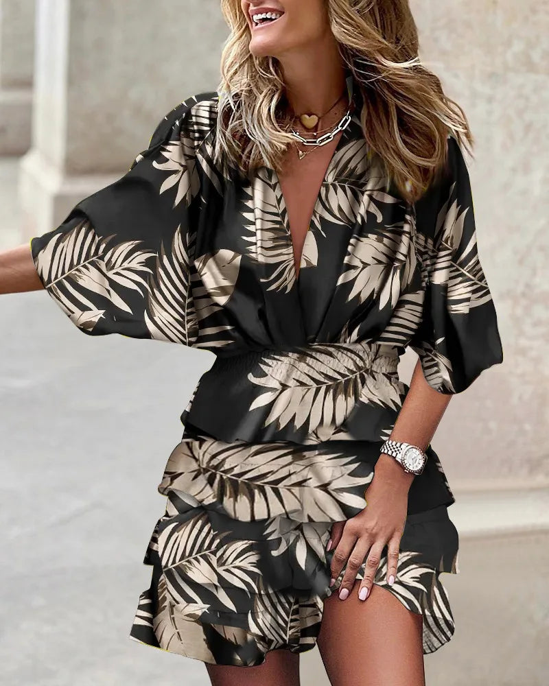 CM | Vestido corto tropical con volantes