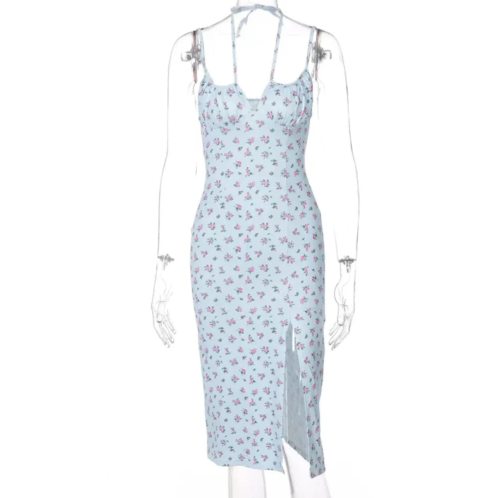 CM | Hugcitar Sin Mangas de Satén Slip Floral Maxi Vestido para Mujer