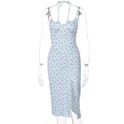 CM | Hugcitar Sin Mangas de Satén Slip Floral Maxi Vestido para Mujer