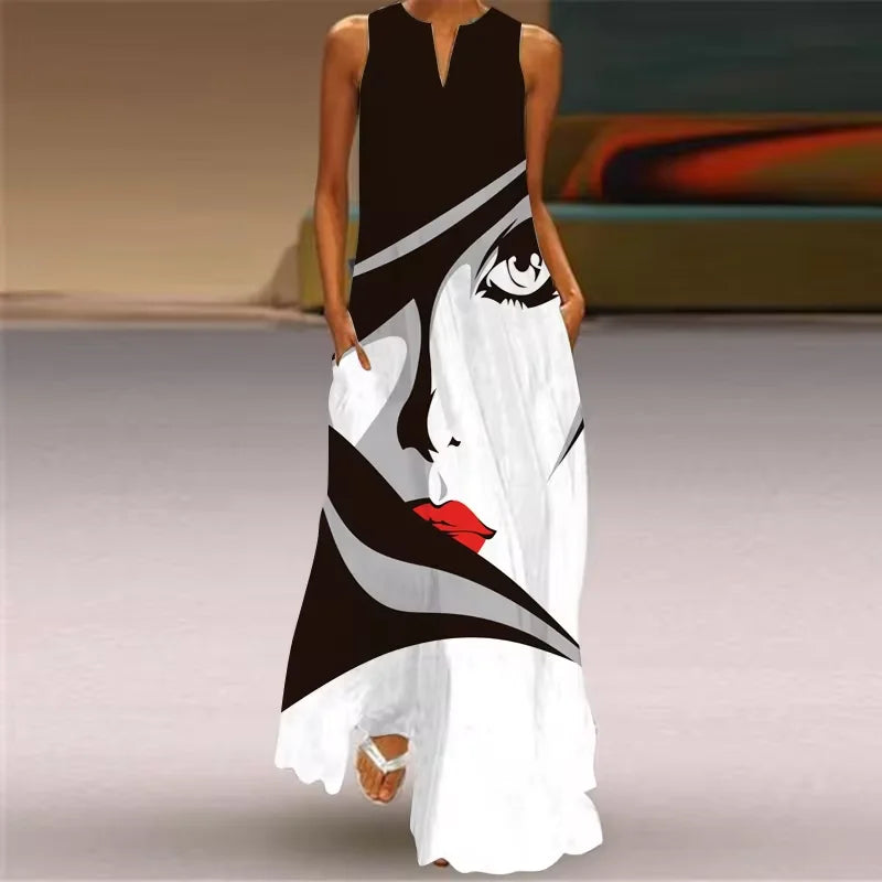 CM | Moda y sexy mujeres hendidura v-cuello maxi vestido