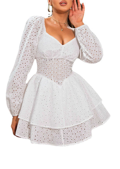 CM | Sexy Francés Un Hombro Hueco Vestido Corto Manga Burbuja