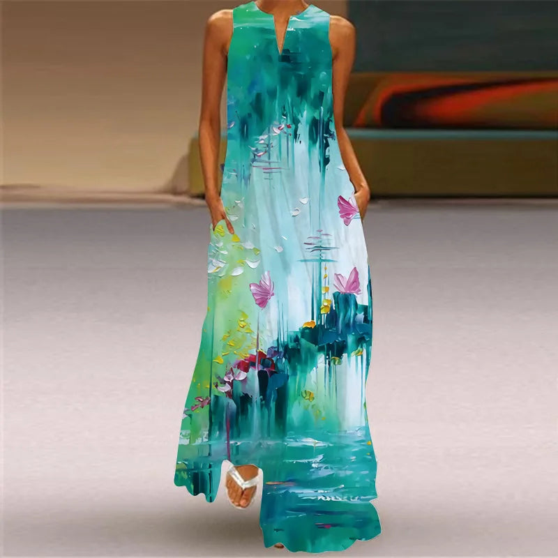 CM | Moda y sexy mujeres hendidura v-cuello maxi vestido