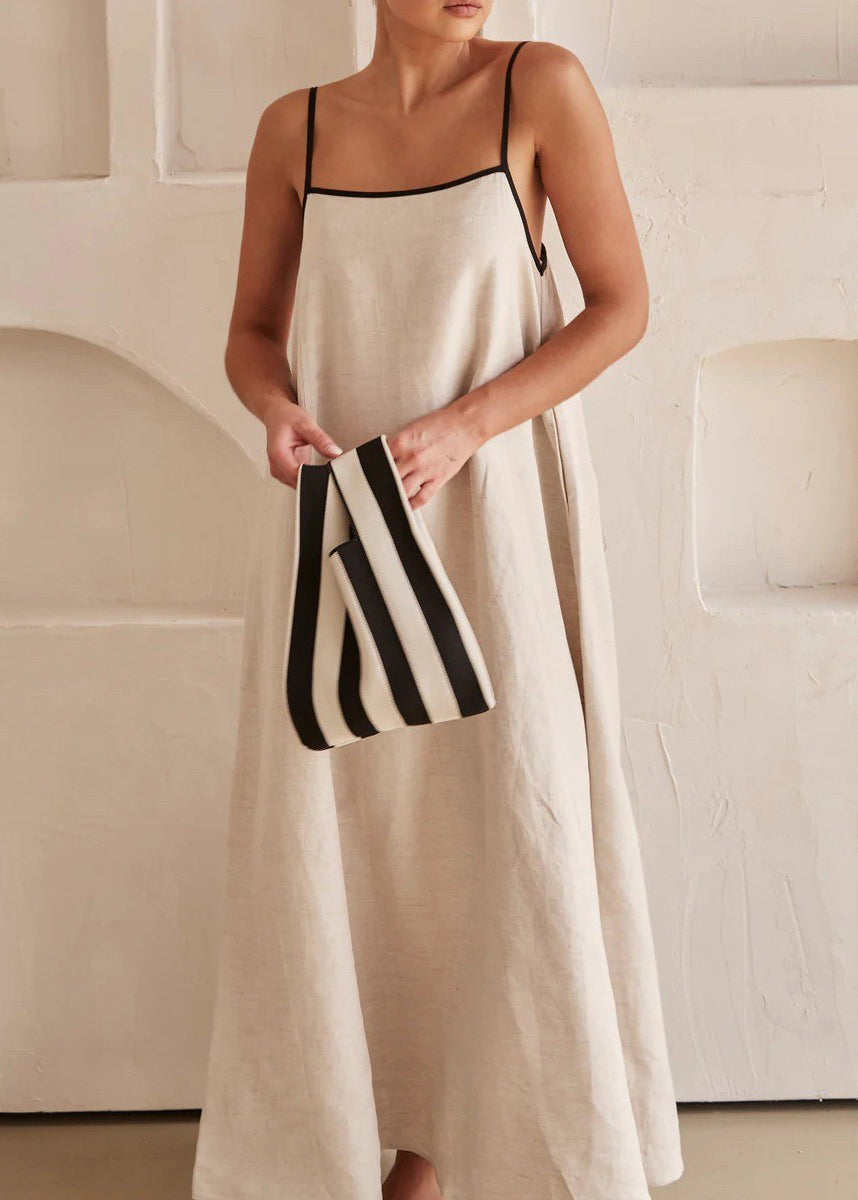 CM | Tirantes Sencillos Espagueti Vestido Largo Blanco Patchwork