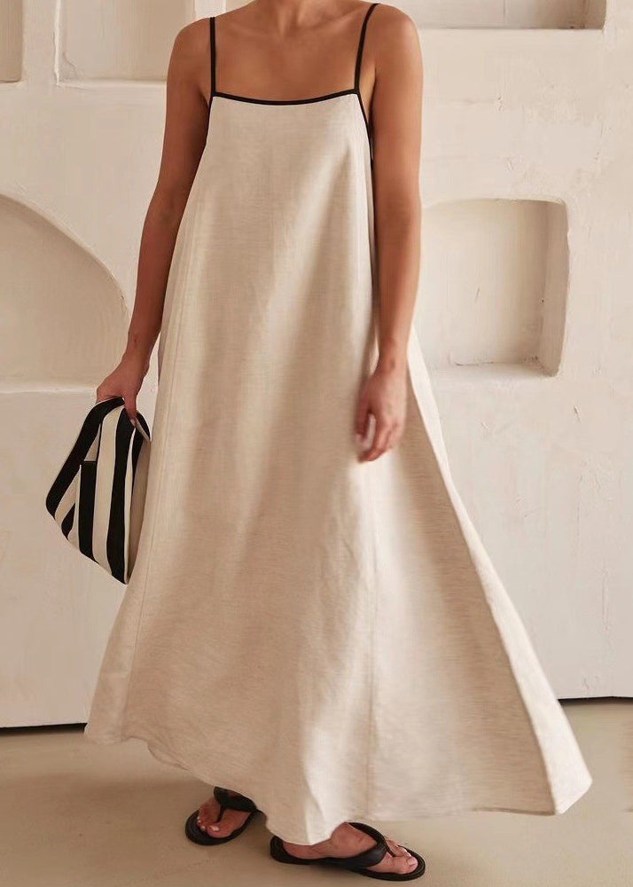 CM | Tirantes Sencillos Espagueti Vestido Largo Blanco Patchwork