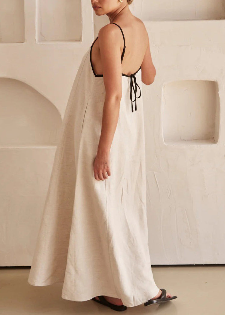 CM | Tirantes Sencillos Espagueti Vestido Largo Blanco Patchwork