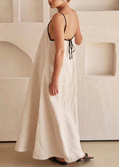 CM | Tirantes Sencillos Espagueti Vestido Largo Blanco Patchwork