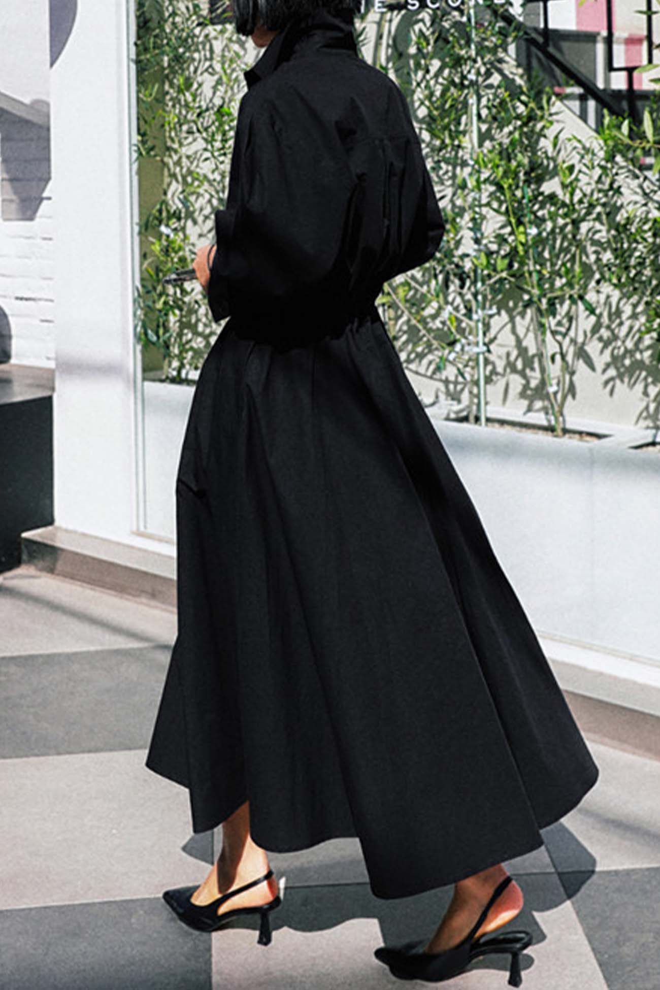 CM | Vestido midi camisero de manga larga A en algodón