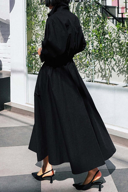CM | Vestido midi camisero de manga larga A en algodón