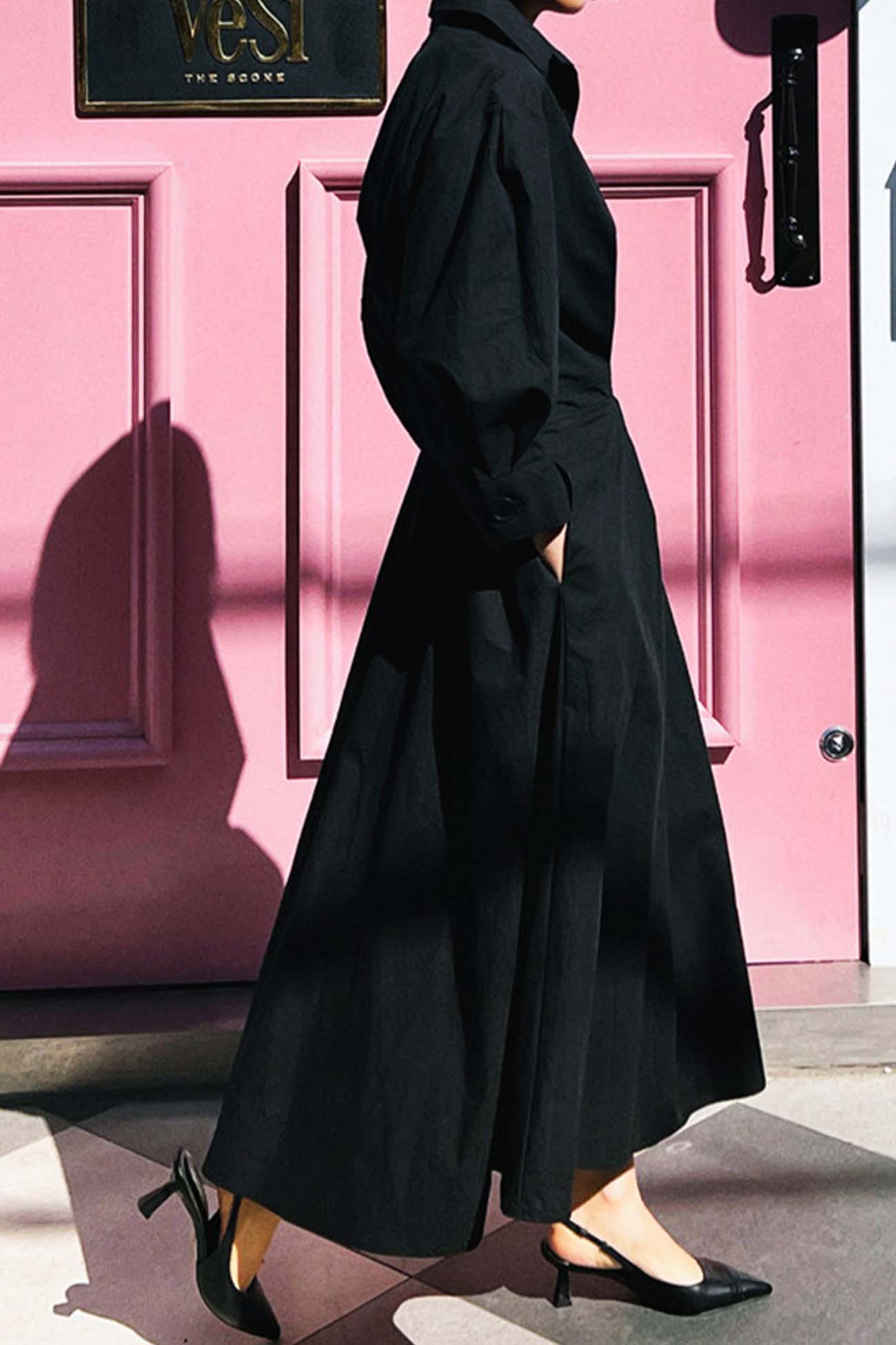 CM | Vestido midi camisero de manga larga A en algodón